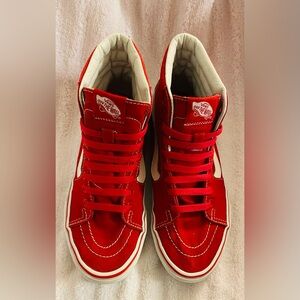 Van's Canvas Red with White Stripe High Tops Size 6/7.5